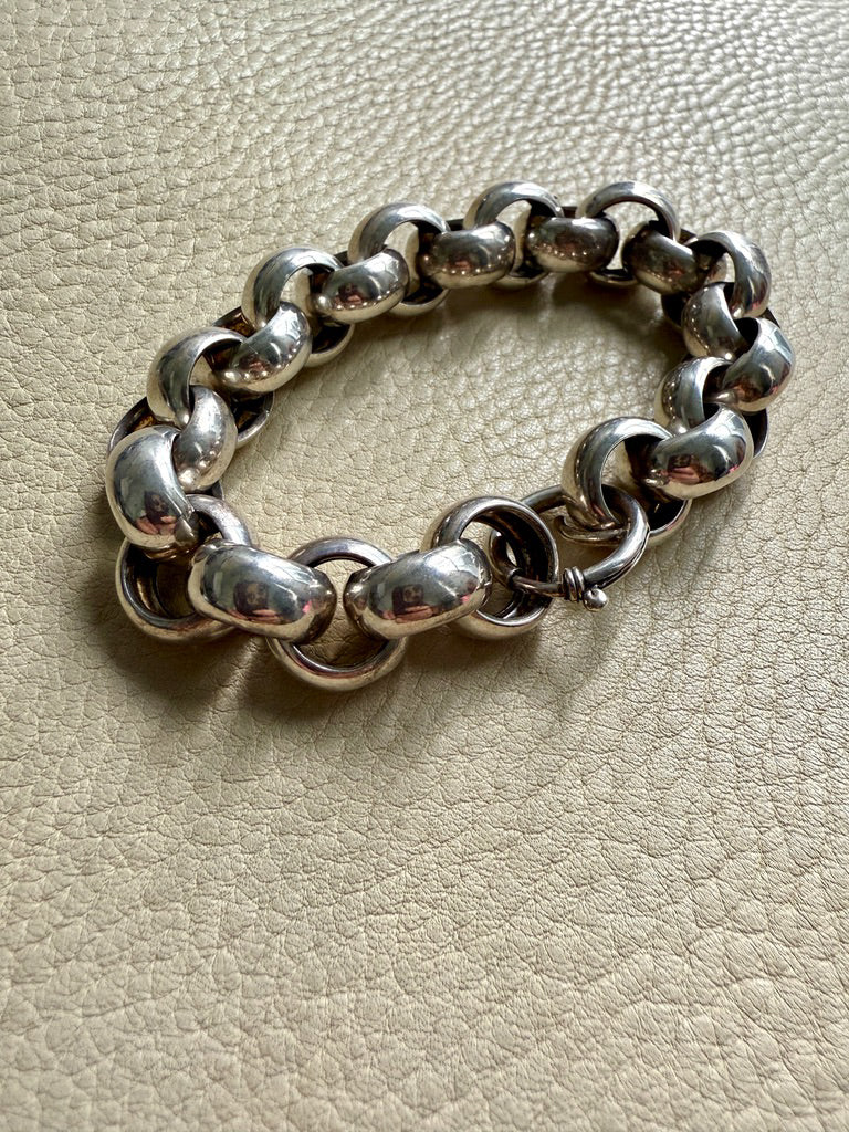 Chubby Antique Silver Rolo Link Bracelet - Circa 1900 - 6.5 inch interior circumference