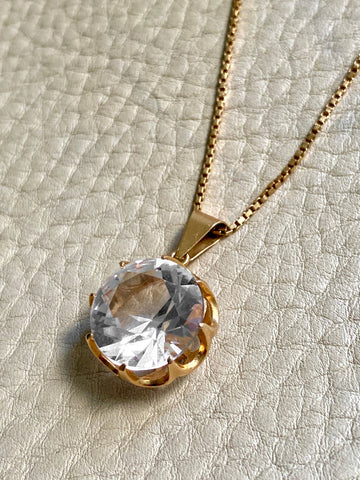 Crystal Swedish pendant necklace - Solid 18k gold - Made in 1975