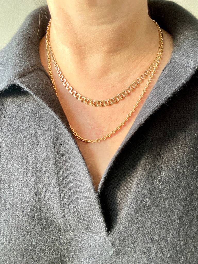 1958 Stockholm Sweden, Double Link Chain Graduated Width Necklace in 18k Gold - 17 inch length