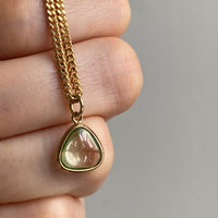 18k gold transparent green stone puffy droplet pendant or charm