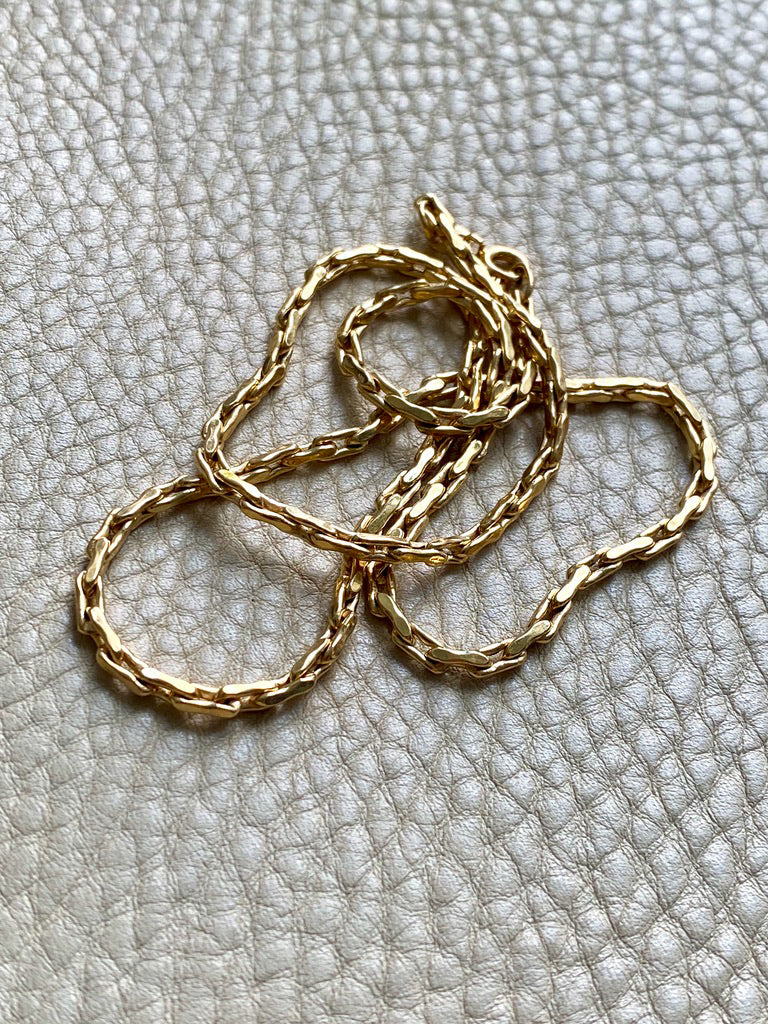 18k Gold Vintage - Unique Elongated Wavy Biker Link Chain Necklace - 18.9 inch length