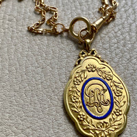 Phenomenal! 1928 Detailed Weighty 18k gold medallion pendant with blue enamel - by WA Bolin