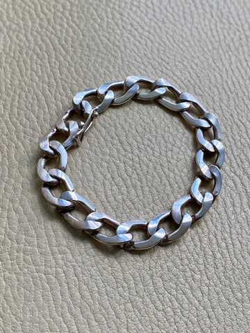 Handmade Chunky Pressed Curb Chain Bracelet in Solid Silver - Vintage Polish - 8.5 inch