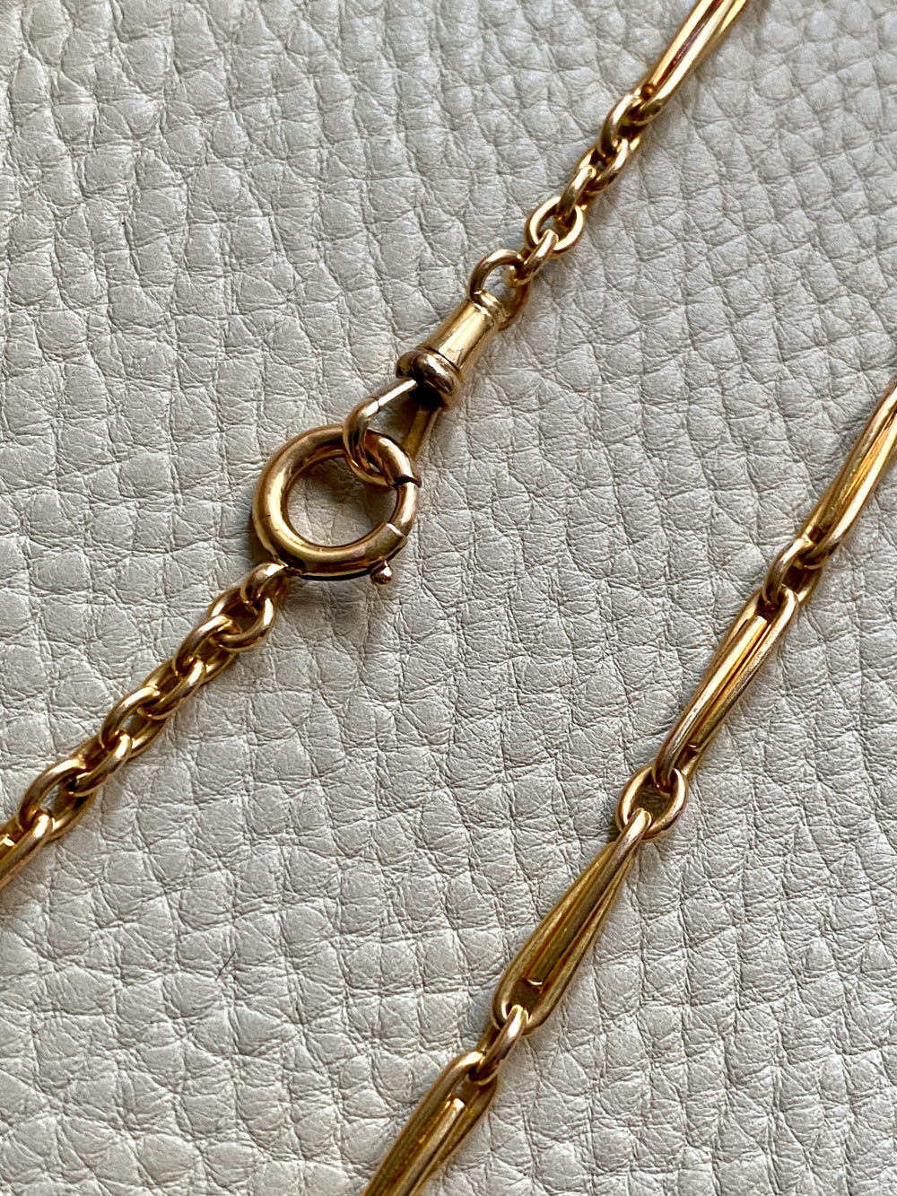 Spanish 19th Century Antique Watch Chain Double Fetter, Hayseed Link Necklace in 18k gold - 16 inch length