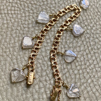 1964 Double link charm bracelet in 18k gold with quartz hearts- 7.75 inch length