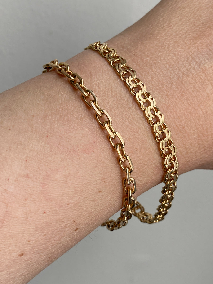 Swedish vintage 18k gold biker link bracelet 4.4mm width - 7.5 inch length