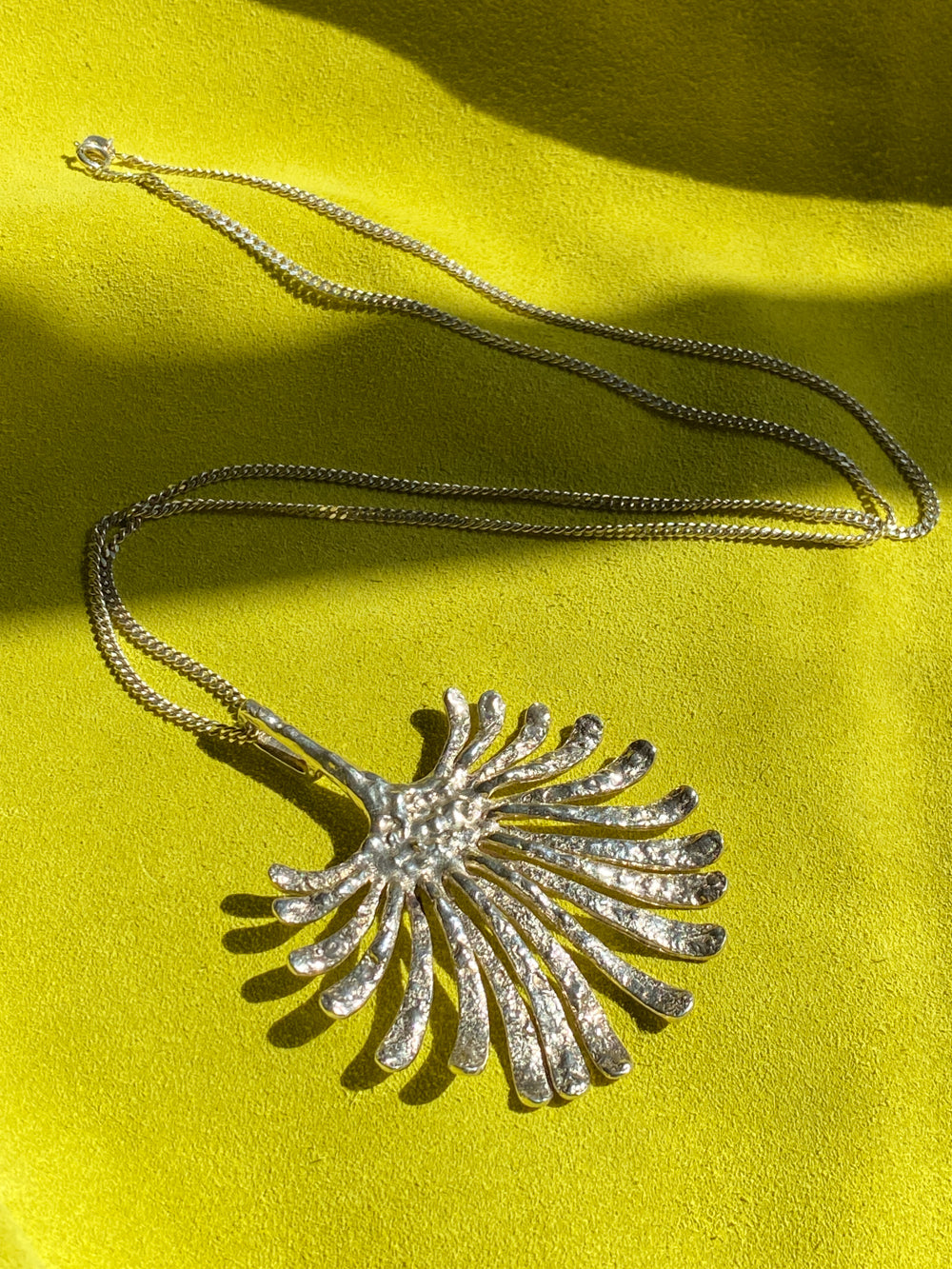 Vintage Sterling Silver Palm Pendant Necklace by Theresia Hvorslev - 1960s-70s era