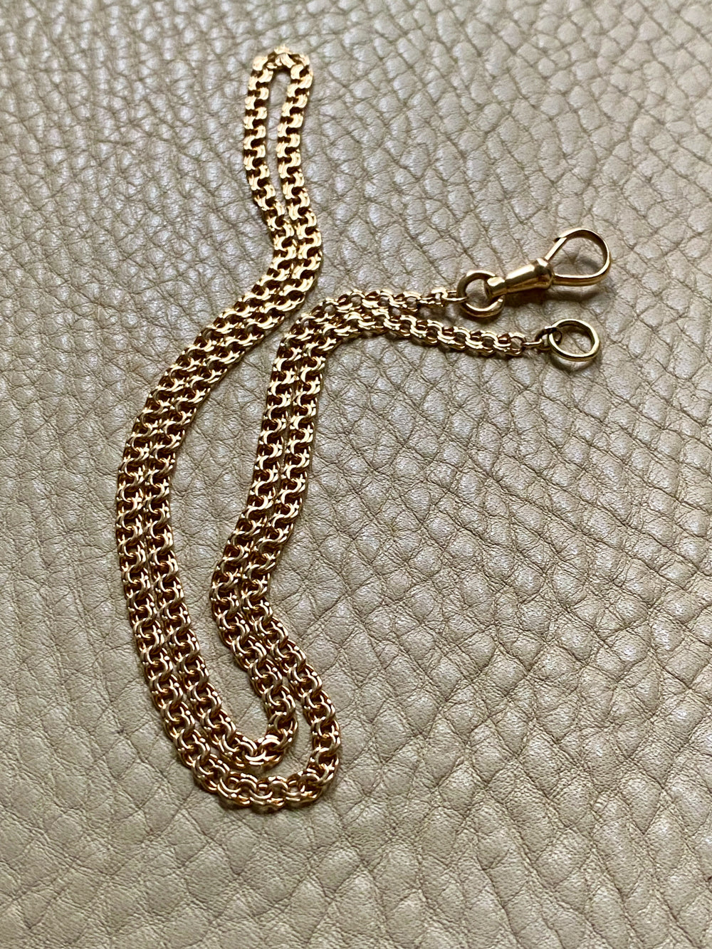 Double Link Necklace with Watch Chain Dog clip in 18k gold - 18 inch length