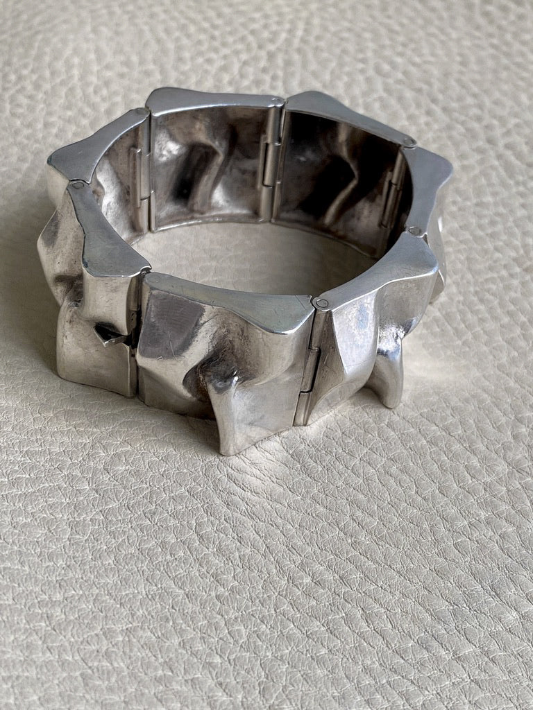 Brutalist Wide Organic Link Bracelet in Sterling Silver by Matti Hyvärinen for Sirokoru Oy - 7 inch length