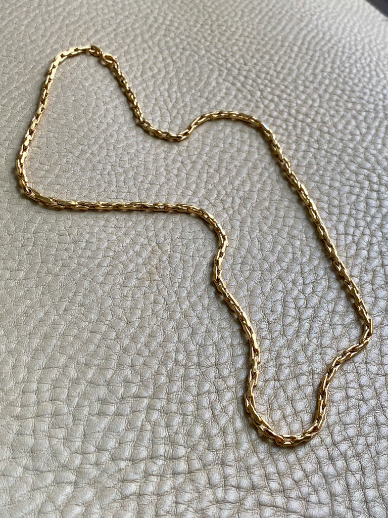 18k Gold Vintage - Unique Elongated Wavy Biker Link Chain Necklace - 18.9 inch length