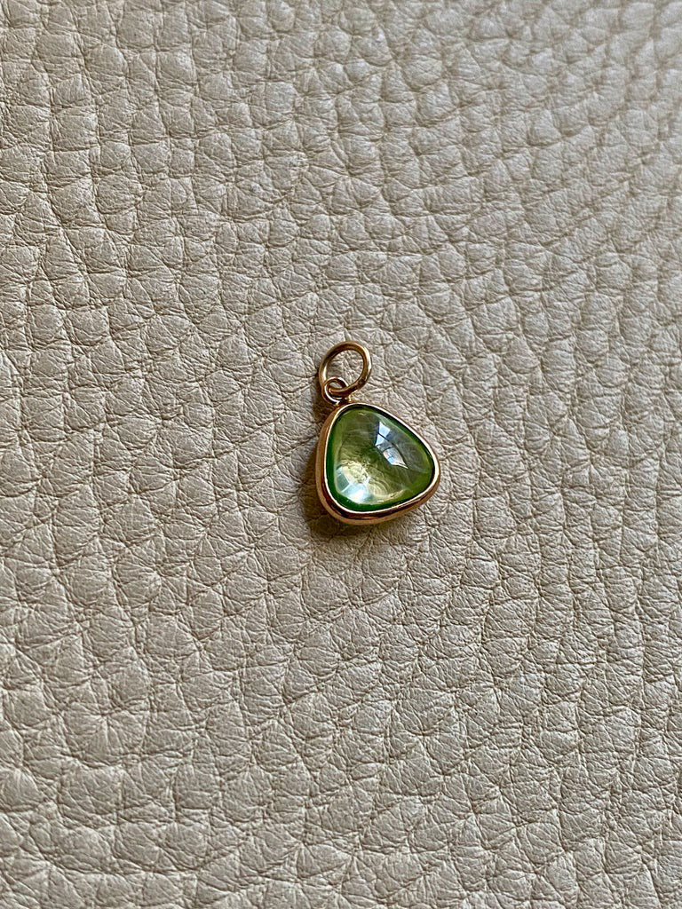 18k gold transparent green stone puffy droplet pendant or charm