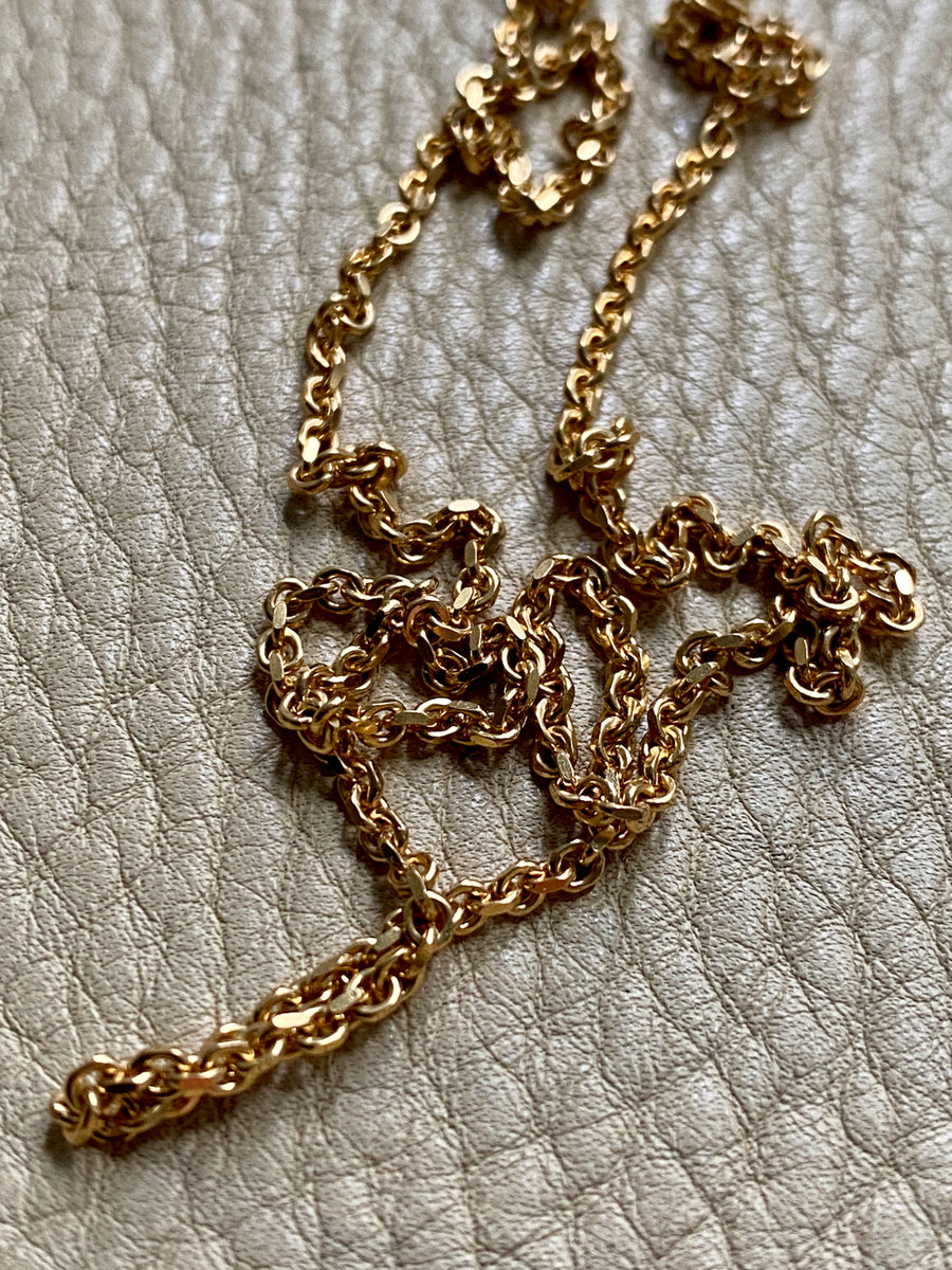 Sparkly 2mm Italian Biker link Necklace in 18k Gold - 19.6 inch length