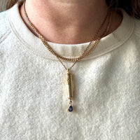 18k Gold Vintage Vessel Pendant with Blue Sapphire Droplet - Poison, Snuff, Secret Message compartment