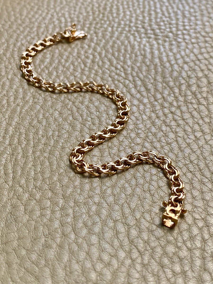 1963 Double link solid 18k gold bracelet - 7.25 inch length