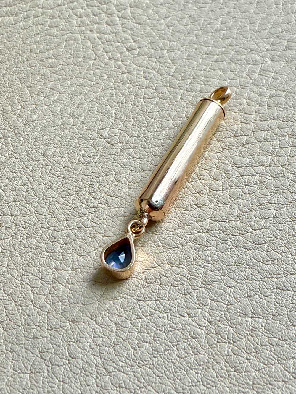 18k Gold Vintage Vessel Pendant with Blue Sapphire Droplet - Poison, Snuff, Secret Message compartment