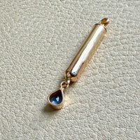 18k Gold Vintage Vessel Pendant with Blue Sapphire Droplet - Poison, Snuff, Secret Message compartment