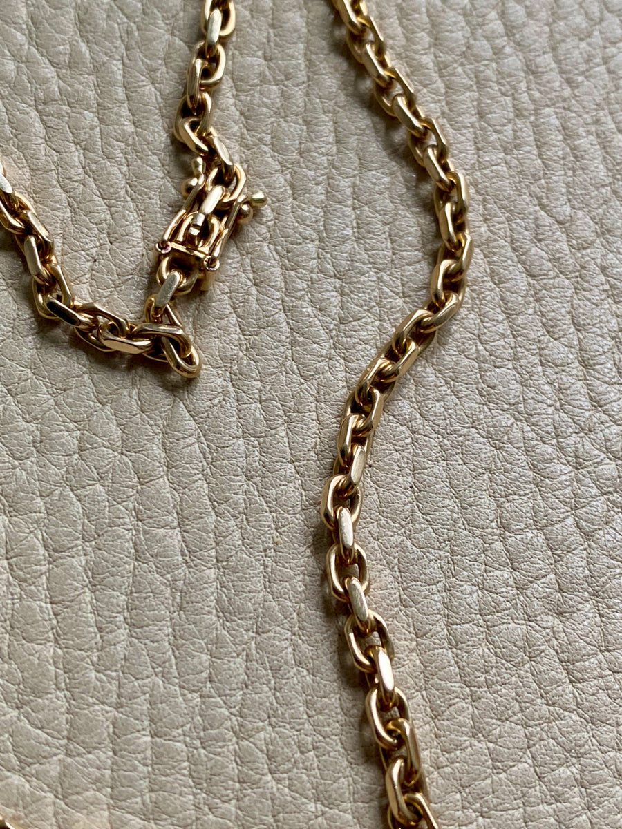 Vintage Danish Chunky Biker Link Chain Necklace in 14k Gold - 20 Inch length