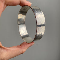1975 Extra wide heavy hammered texture silver bangle by NOKO - size 8.1 inch