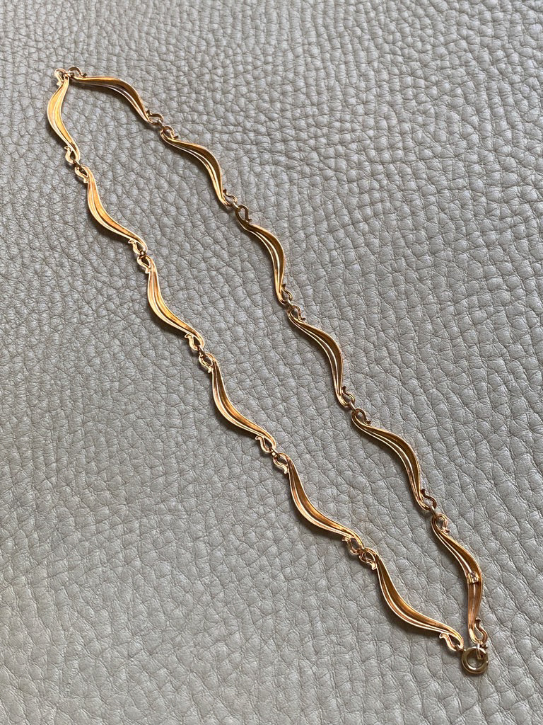 Curly swooped bar link choker necklace - Vintage 18k gold - 15 inch length