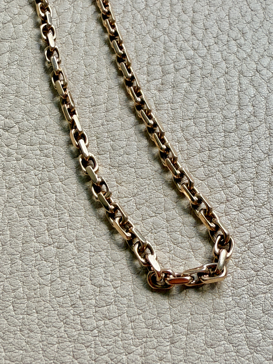 Vintage Danish Chunky Biker Link Chain Necklace in 14k Gold 3.5 mm width - 17 inch length