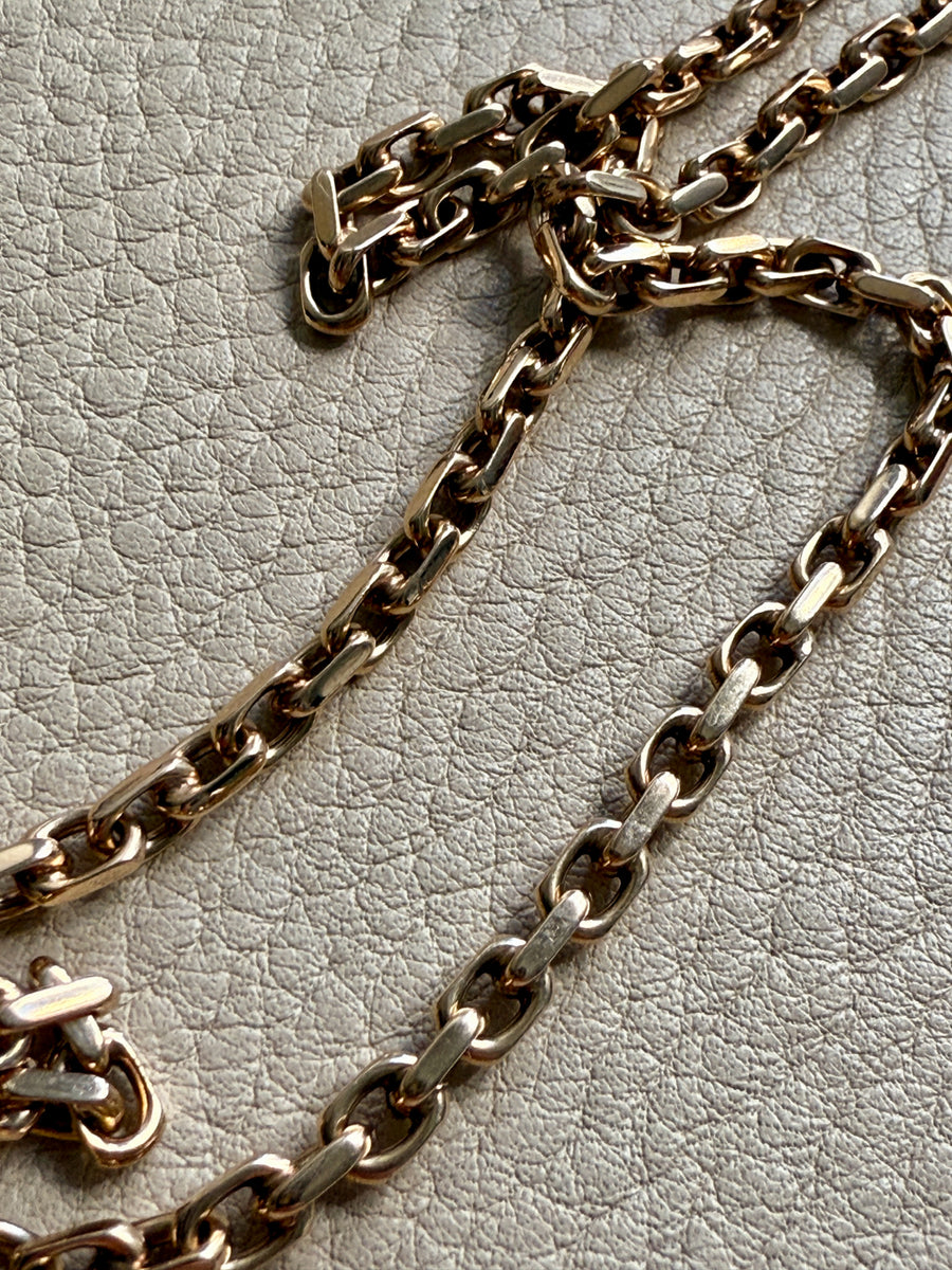 Vintage Danish Chunky Biker Link Chain Necklace in 14k Gold 3.5 mm width - 17 inch length