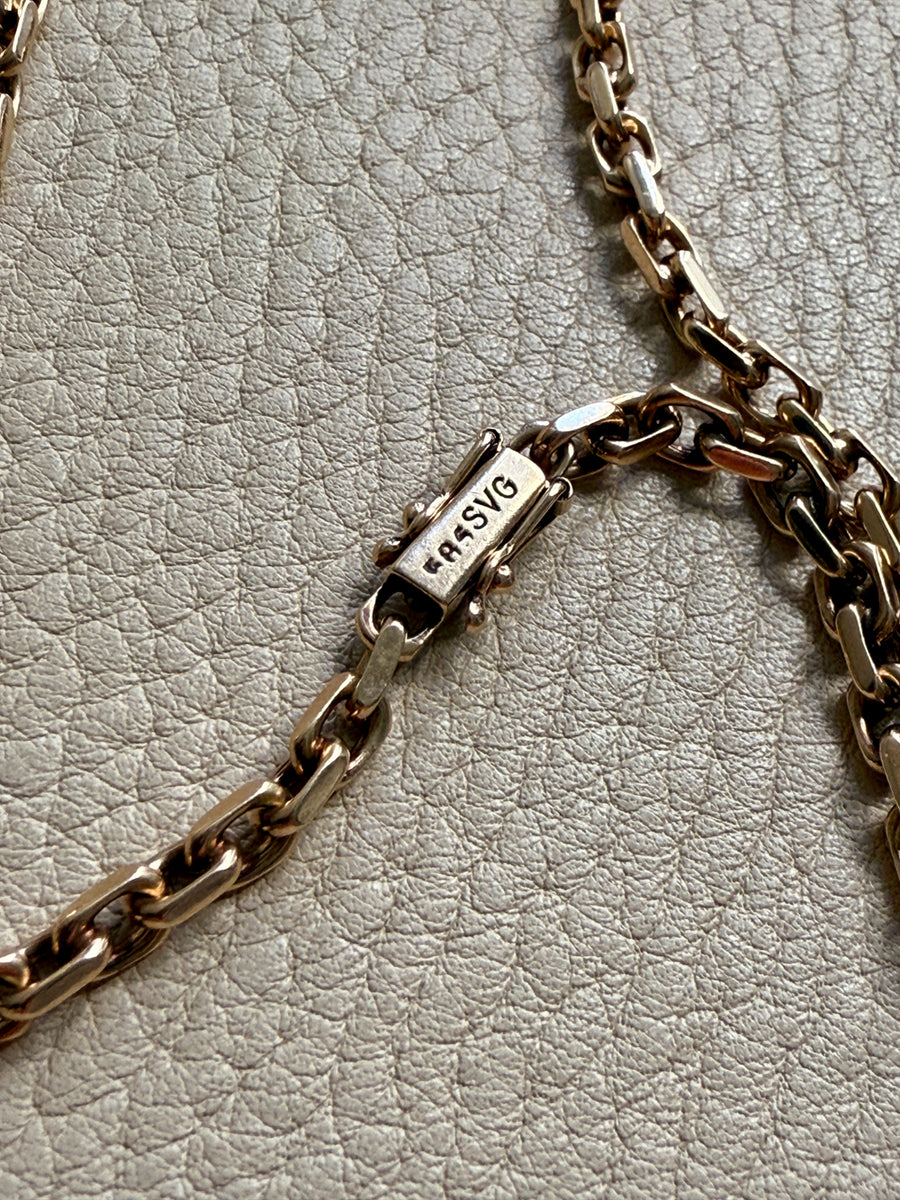 Vintage Danish Chunky Biker Link Chain Necklace in 14k Gold 3.5 mm width - 17 inch length