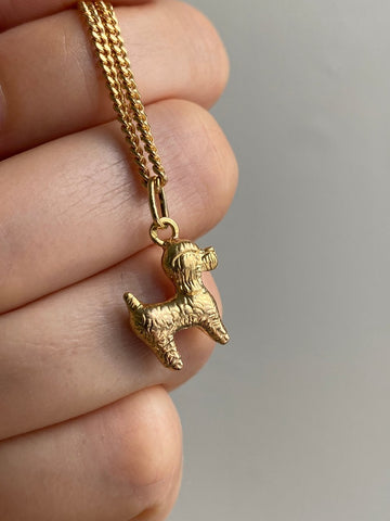 18k gold curly haired dog - poodle, doodle -  pendant or charm