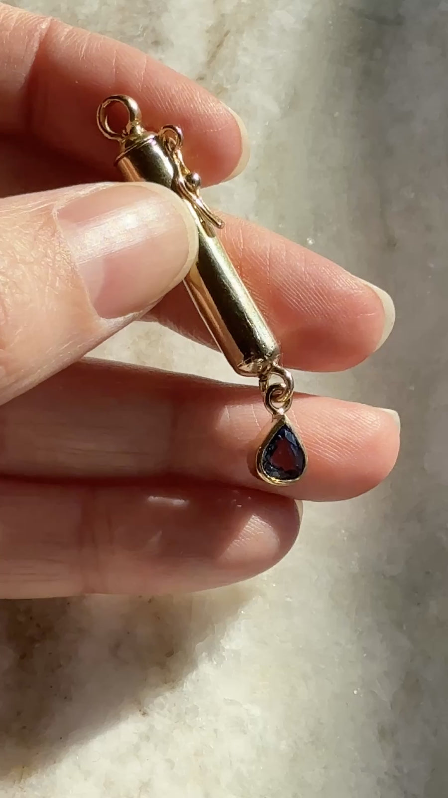 18k Gold Vintage Vessel Pendant with Blue Sapphire Droplet - Poison, Snuff, Secret Message compartment